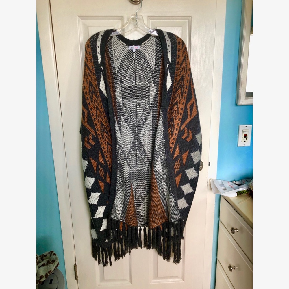 Fringed Blanket Poncho